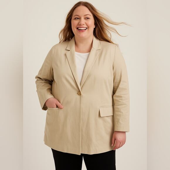 LAFAYETTE 148 NEW YORK One Button Blazer Jacket Beige Pockets Lightweight Sz XL - Picture 12 of 12